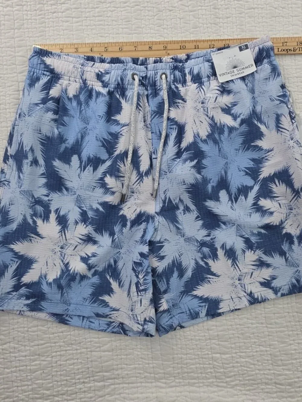 The Endless Summer Swim Trunks Shorts Mens XL Blue Tropical Elastic Waist‎ NWT